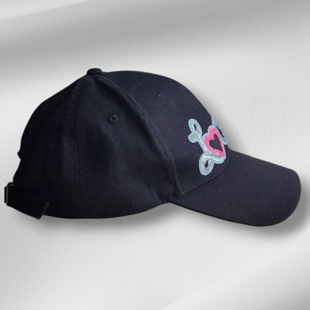 Women's Black Caps with Love and Flamingo Design Handmade-Personalized - Picture 5 of 8